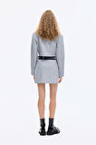 Çift Kemerli Metal Etiket Detaylı Mini Etek Gri