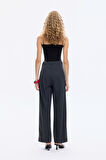 Pensli Şerit Bel Detaylı Bol Paça Pantolon Antrasit