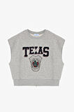 Texas Baskılı Beli Ribanalı Kolsuz Sweatshirt Grimelanj