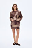 Patchwork Kruvaze Oversize Blazer Ceket Kahverengi