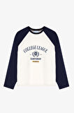 Reglan Kol Baskılı Bisiklet Yaka İnce Sweatshirt Ekru