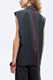 Kruvaze Yaka Sırtı Şerit Detaylı Yelek Ceket Antrasit