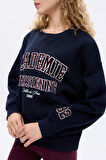 Yazı Baskılı Nakış İşlemeli Oversize Sweatshirt Lacivert