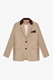 Kontrast Yaka Mendil Garnili Oversize Blazer Ceket Bej
