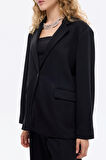 Tek Düğmeli Yumuşak Dokulu Oversize Blazer Ceket Siyah
