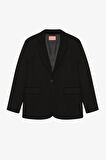Tek Düğmeli Yumuşak Dokulu Oversize Blazer Ceket Siyah