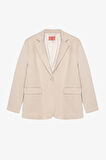 Tek Düğmeli Yumuşak Dokulu Oversize Blazer Ceket Bej