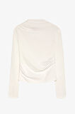 Drapeli Yüksek Yaka Uzun Kollu Basic Bluz Ekru