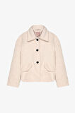 Gömlek Yaka Düğmeli Tüylü Ceket Ekru