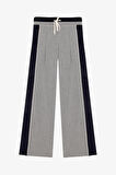 Şerit Garnili Bağcıklı Bol Paça Pantolon Gri