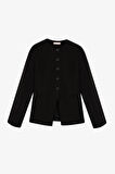 Yuvarlak Yaka Düğmeli Blazer Ceket Siyah