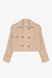 Çift Düğmeli Kruvaze Yaka Kısa Trençkot Bej