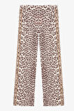 Leopar Desenli Şeritli Bol Paça Pantolon Kahverengi