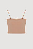 İp Askılı Basic Crop Atlet Bej