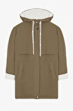 Kapüşonlu Fermuarlı Trençkot Haki