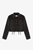 Bağcıklı Kadife Fitilli Ceket Siyah