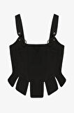Askılı Bağlamalı Korse Bluz Siyah