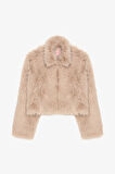 Fermuarlı Kısa Kürk Ceket Bej