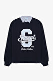Gömlek Yaka Street Baskılı Oversize Sweatshirt Lacivert