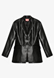 Bele Oturan Deri Blazer Ceket Siyah