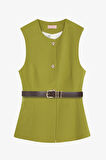 Kemer Aksesuarlı Düğmeli Kolsuz Yelek Olive