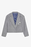 Triko Garnili Balıksırtı Blazer Ceket Gri