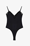 Dantel Yaka Askılı Bodysuit Siyah