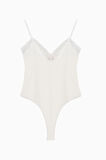 Dantel Yaka Askılı Bodysuit Ekru