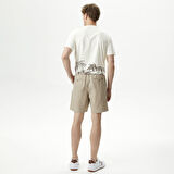 Nautica Erkek Bej Classic Fit Keten Bermuda