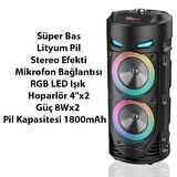 Coofbe RGB Led Işıklı Mikrofonlu 1800Mah Uzun Şarjlı Bluetooth Hoparlör Speaker Radyo Sd USB Girişli 