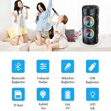 Coofbe RGB Led Işıklı Mikrofonlu 1800Mah Uzun Şarjlı Bluetooth Hoparlör Speaker Radyo Sd USB Girişli 
