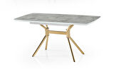 Fursimo Monterra Açılır Yemek Masası – 80 x 130 / 160 cm, Rambla Üst Tabla, Gold Metal Ayak