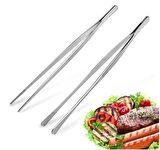 30 cm Paslanmaz Çelik Cımbız Maşa Barbekü Et Maşası İnce Profesyonel Maşa Buz Maşası