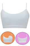 6'lı Dondeza Genç Kız Pedli Pastel Renk Ip Askı Alıştırma Sütyeni Yarım Atlet Büstiyer