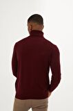 Bordo Balıkçı Yaka Triko Kazak | L