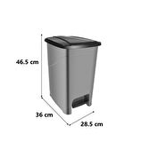 Omnipazar SRL-3029 Slim Pedallı Plastik Çöp Kovası İç Kovalı 25 lt Antrasit (116)