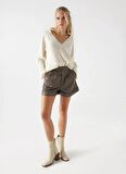 Bej Kadın Yüksek Bel DERI GÖRÜNÜMLÜ Şort LEATHER EFFECT SHORTS 21006899