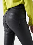 Siyah Kadın Normal Bel DERI GÖRÜNÜMLÜ Pantolon LEATHER EFFECT FAITH PUSH IN TROUSERS 21006890