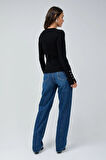 Salsa Jeans V Yaka Standart Düz Siyah Kazak Kadın 21008811