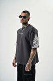 Erkek Far From Basic Baskılı Oversize T-Shirt Füme