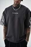 Erkek Far From Basic Baskılı Oversize T-Shirt Füme