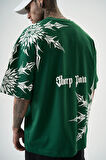 Erkek Sharp Pain Baskılı Oversize T-Shirt Nefti