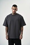 Erkek Da Vinci Baskılı Oversize T-Shirt Füme