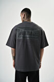 Erkek Da Vinci Baskılı Oversize T-Shirt Füme