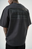 Erkek Da Vinci Baskılı Oversize T-Shirt Füme