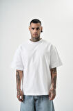 Erkek Da Vinci Baskılı Oversize T-Shirt Beyaz