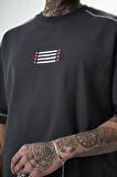 Erkek 22 Yazılı Nakışlı Oversize T-Shirt Füme