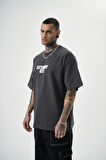Erkek One Baskılı Oversize T-Shirt Füme