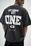 Erkek One Baskılı Oversize T-Shirt Füme