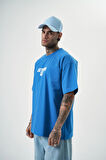 Erkek One Baskılı Oversize T-Shirt Mavi